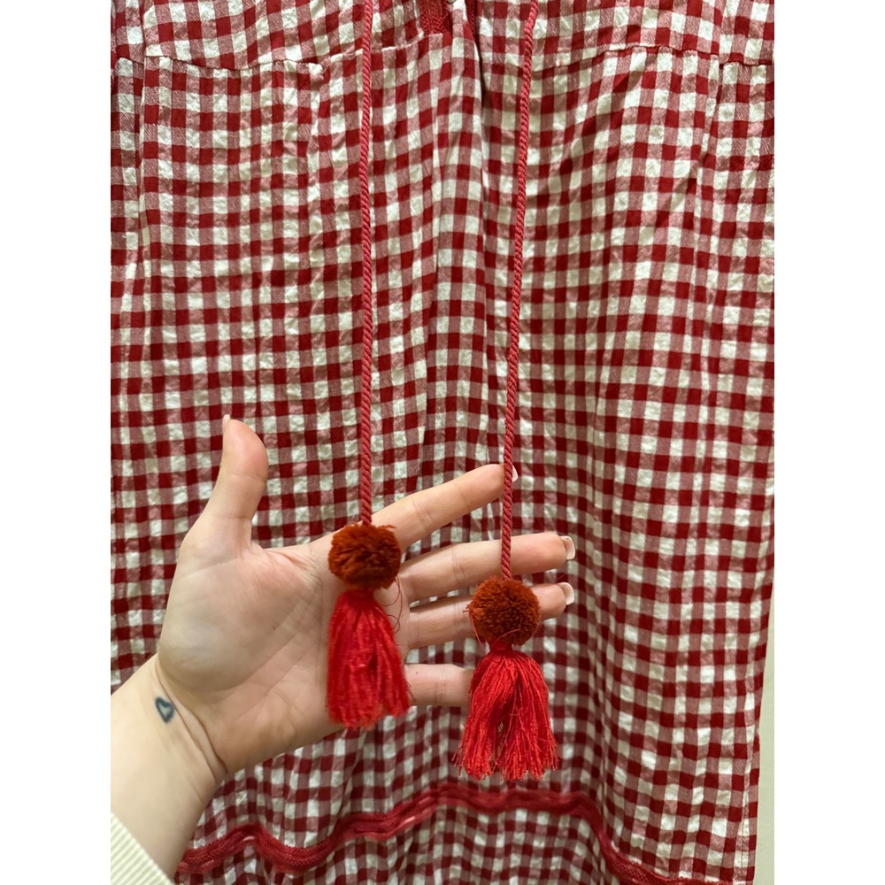 POL‎ Red Gingham Maxi Dress Boho Lace Tassel - M - Picture 4 of 12